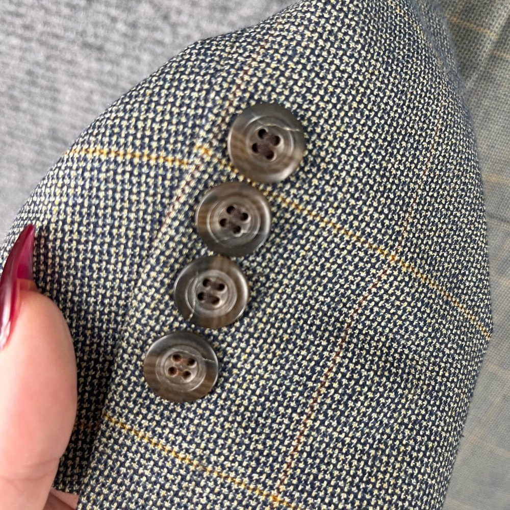 Bill Blass Windowpane Gorpcore Preppy Plaid Wool Blazer Jacket Mens 42 - Picture 2 of 14